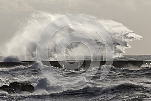 Stormy sea wave splash and spray