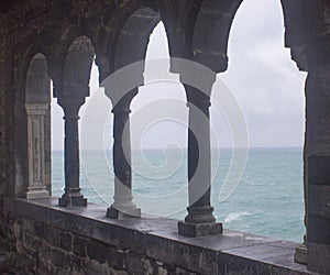 Stormy sea seen from the columnade