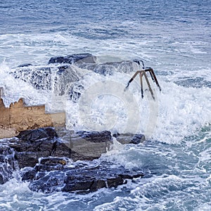 Stormy seas at Portstewart on the Causeway coast Northern Ireland