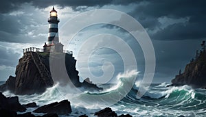 Stormy Seascape Lighthouse