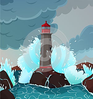 Stormy Seaside Landscape Illustration