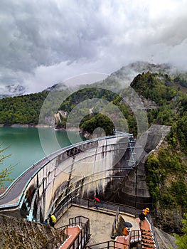 Stormy skies over the Northern Alps and Kurobe Dam. Japan