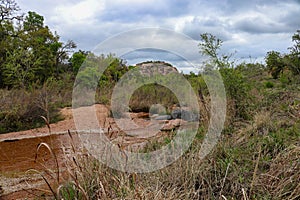 Stormy skies over the southwest landscape - Enchanted Rock State Park, Texas