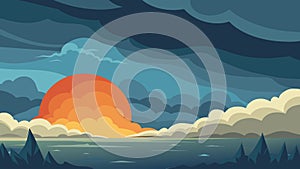 A stormy sky clearing up to reveal a serene sunset illustrating the calming effects of stoicism on the mind.. Vector photo