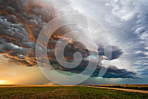 Stormy sky with dramatic clouds at sunset