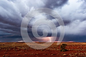 Stormy sky with dramatic dark clouds and lightning..