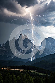 Stormy sky, lightning, mountain photo