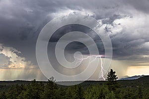 Stormy sky with lightning and rain