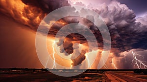 A stormy sky with multiple lightning strikes represents a severe storm. Generative AI