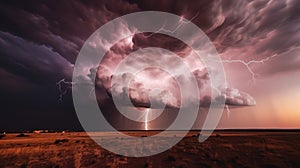 A stormy sky with multiple lightning strikes represents a severe storm. Generative AI