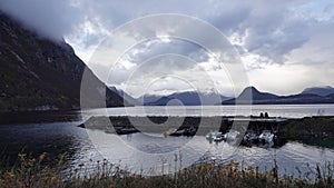 Stormy sky over Romsdalsfjord near Andalsnes in Norway