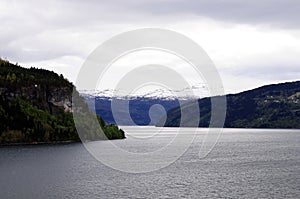 Stormy Sky over Snowy Mountains and River