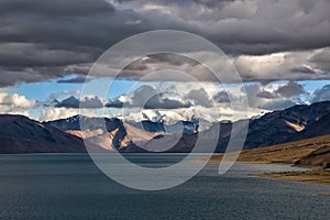 Stormy sky over Tso Moriri lake, India