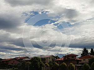 stormy sky  and residential properties