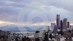 Stormy Sky Seattle Washington Puget Sound Downtown City Skyline