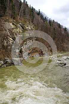 Stormy streams of the Prut river and the Probyi waterfall