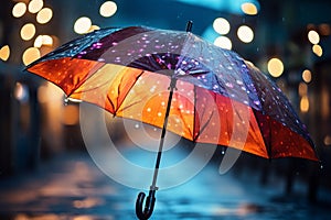 Stormy style Vibrant umbrella in the rain, offering stylish protection