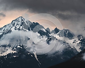 A Stormy sunset over Mt Larrabee and Tomyhoi Peak