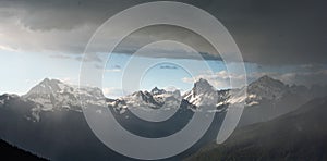 A Stormy sunset over Mt Larrabee and Tomyhoi Peak