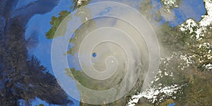 Stormy Tornado Winds over Europe. Earth shot from space. Elements of this 3D rendering are furnished by NASA