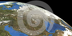 Stormy Tornado Winds over Europe. Earth shot from space. Elements of this 3D rendering are furnished by NASA