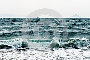 Stormy waves along the coast of Naoshima, Japan