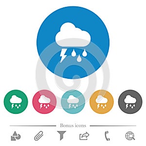 Stormy weather flat round icons