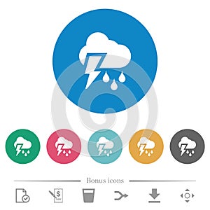 Stormy weather flat round icons