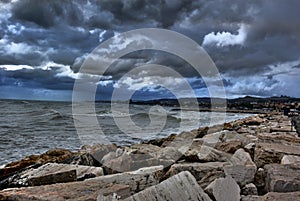 Port in San Benedetto del Tronto, Ascoli Piceno, Marche, before the thunderstorm