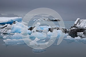 Stormy weather over Jokulsarlon, the most famous glacier lagoon from Iceland.