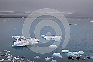 Stormy weather over Jokulsarlon, the most famous glacier lagoon from Iceland.
