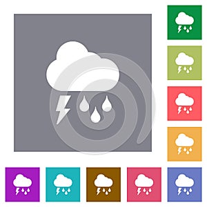 Stormy weather square flat icons