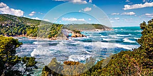 Stormy wether in Gargano National Park, Torre di San Felice location, Apulia region, Italy, Europe. Breathtaking morning seascape