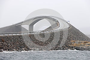 The Storseisundet Bridge, picturesque Norway sea landscape on the Atlantic Road.