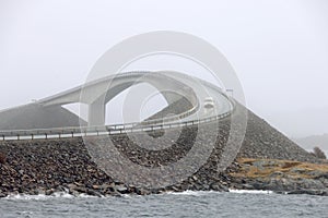 The Storseisundet Bridge, picturesque Norway sea landscape on the Atlantic Road.