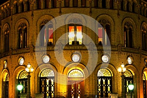 Stortinget at night