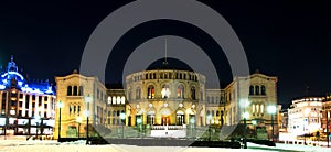 Stortinget at night