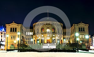 Stortinget at night