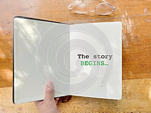 The story begins on book background. Stock photo.