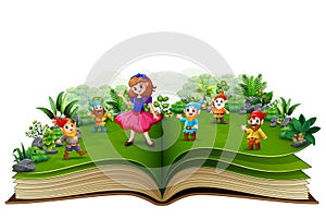 Story book with snow white and dwarf