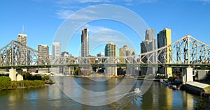 Story Bridge and Brisbane city, river view, Australia