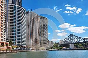 Story Bridge Over Brisbane River By Modern Office Buildings