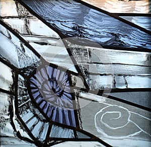 Story of Creation - detail, stained glass window by Sieger Koder in church of St Bartholomew in Leutershausen, Germany