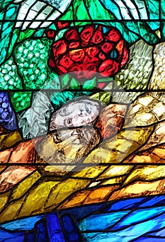 Story of Creation, stained glass window by Sieger Koder in church of St Bartholomew in Leutershausen, Germany