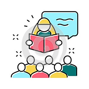 story time in children library color icon vector illustration