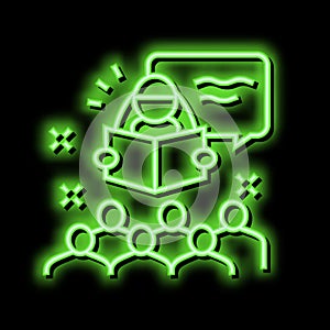 story time in children library neon glow icon illustration