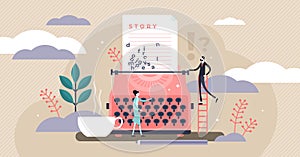 Story vector illustration. Flat tiny literature text author persons concept