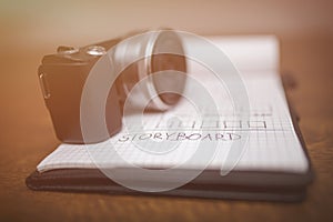 Storyboard and camera in sepia