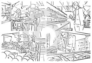 Storyboard of grocery store