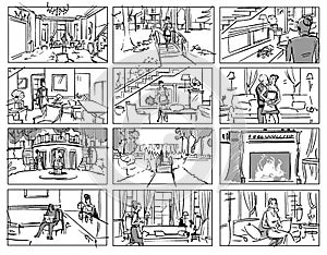 Storyboard with a maid in a wealthy house